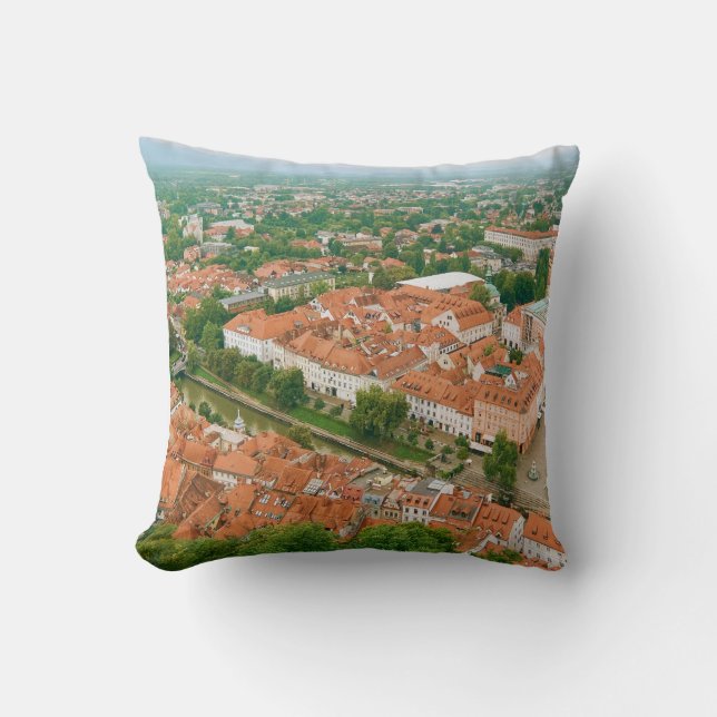Ljubljana from above throw pillow (Front)