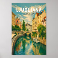 Ljubljana Slovenia Illustration Travel Art Vintage