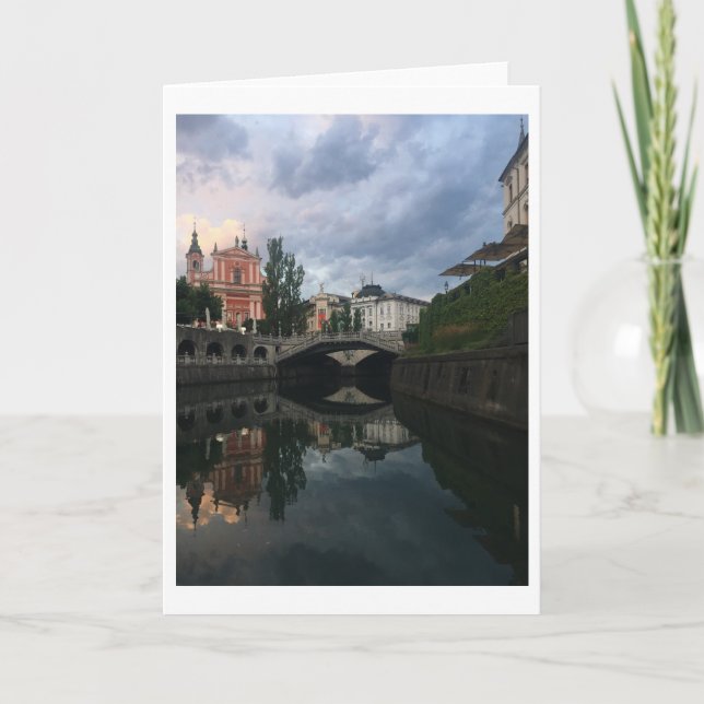 Ljubljana Slovenia River Dusk Reflection Photo Card (Front)