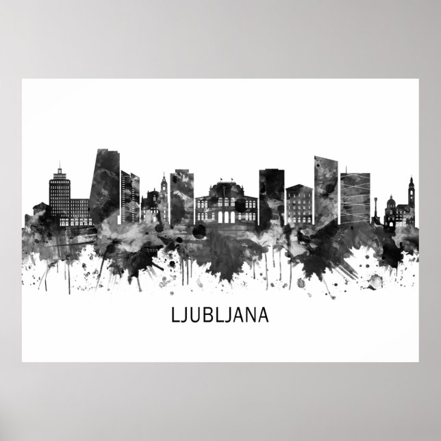 Ljubljana Slovenia Skyline BW Poster (Front)