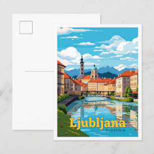 Ljubljana Slovenia Travel Art Vintage Illustration Postcard
