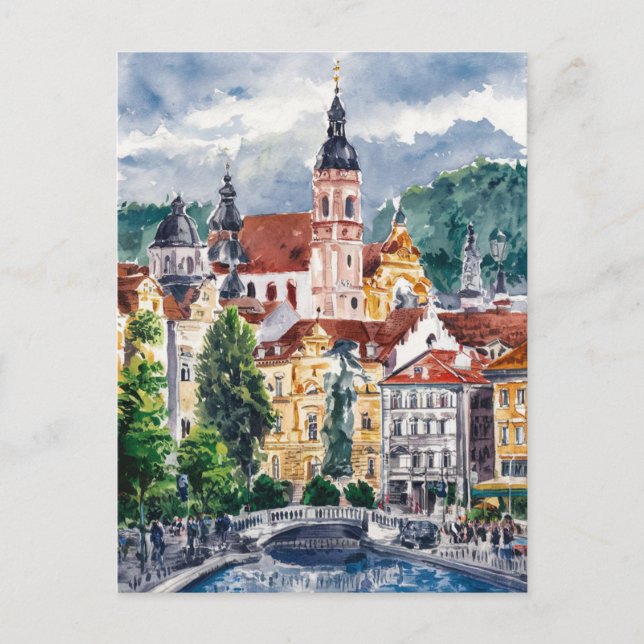 Ljubljana, Slovenia Travel Painting Postcard (Front)