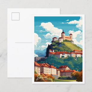 Ljubljana Slovenia vintage travel illustration Postcard