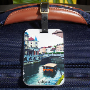 Ljubljana Slovenia Watercolor Vintage Travel Luggage Tag