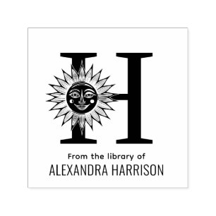 LK Sun Rays w Face Over Single Initial Name Book Self-inking Stamp