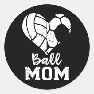 Ll Mom Heart Funny Soccer Volleyll Mom Classic Round Sticker