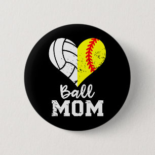 Ll Mom Heart Funny Softll Volleyll Mom  2 Inch Round Button