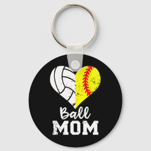 Ll Mom Heart Funny Softll Volleyll Mom Keychain