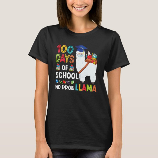 Llama 100 Days Of School No Probllama Teacher Stud T-Shirt (Front)