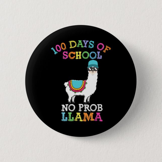 Llama 100 Days Of School Teacher  2 Inch Round Button (Front)