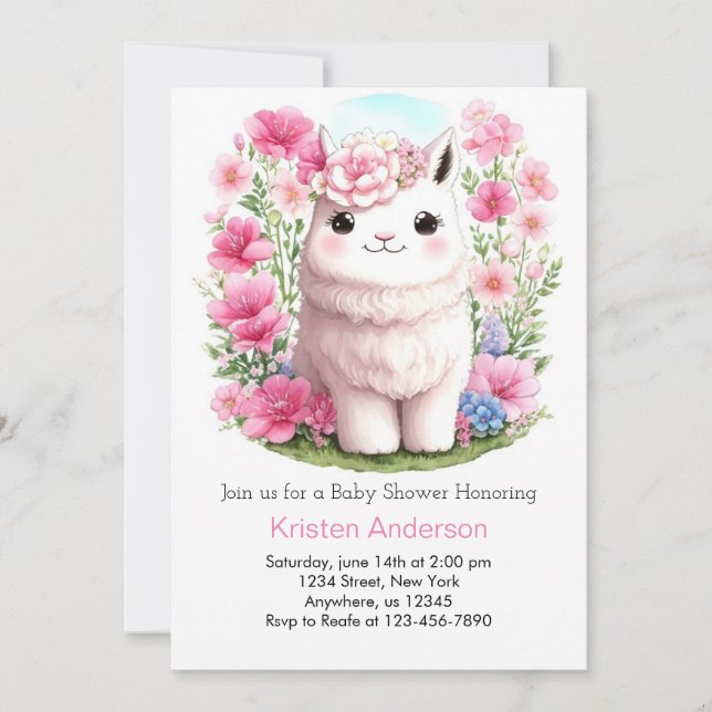Llama Adventure Awaits Pink Girl Baby Shower Invitation (Front)