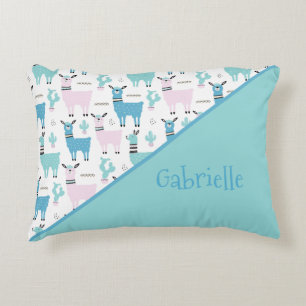 Llama Alapaca Animal Pattern Two Tone Name Accent Pillow