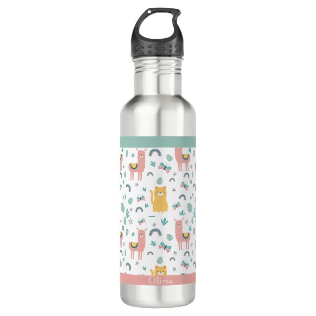 Llama Alapaca Animals Boho Name 710 Ml Water Bottle (Front)