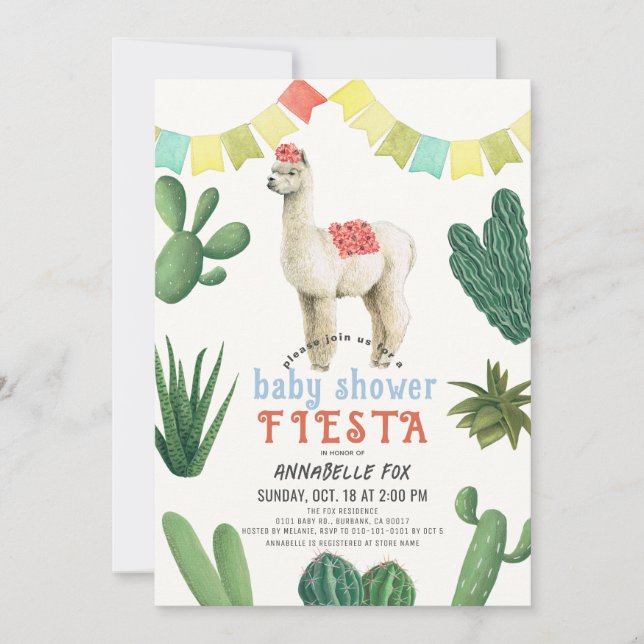 Llama Alpaca Cactus Fiesta Boy Baby Shower  Invitation (Front)