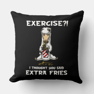 Llama Alpaca Exercise Extra Fries Funny Animal Throw Pillow