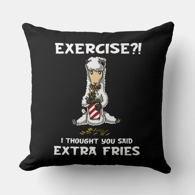 Llama Alpaca Exercise Extra Fries Funny Animal Throw Pillow (Front)