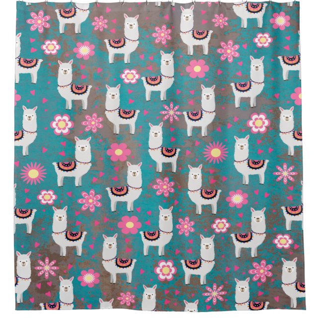 Llama (Alpaca) Floral and Turquoise Grunge (Front)