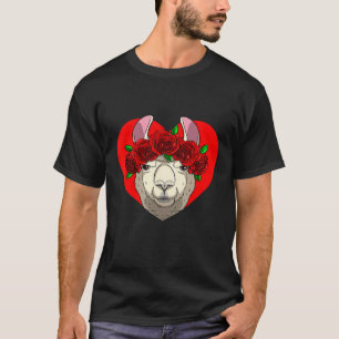 Llama Alpaca Heart Valentine Day Decor T-Shirt