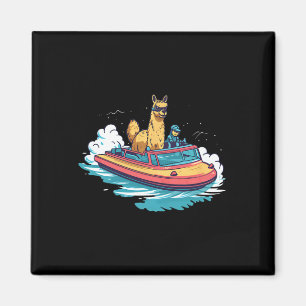 Llama Alpaca On A Boat Design Boating Magnet