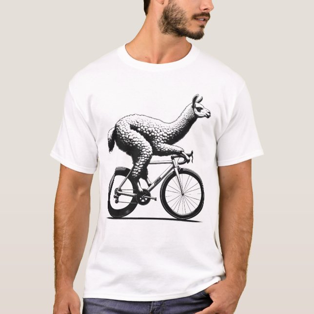 Llama Alpaca Riding Bike Biker Bicycle Lover T-Shirt (Front)