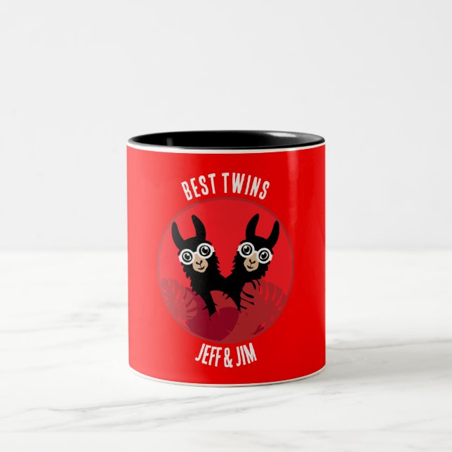 Llama Alpaca Twin Boys Two-Tone Coffee Mug (Center)