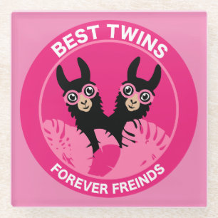 Llama Alpaca Twin Girl Glass Coaster