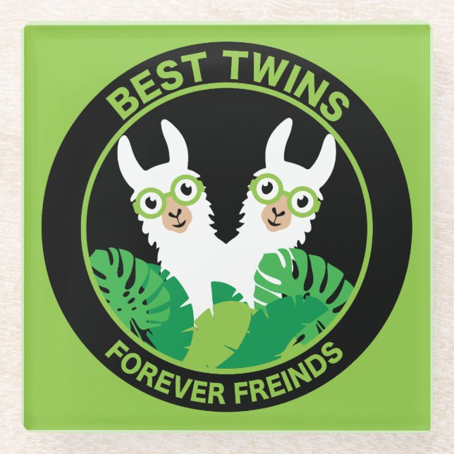 Llama Alpaca Twins Glass Coaster (Front)