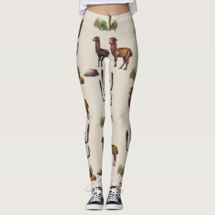 Llama alpaca wildlife, watercolor pattern. leggings
