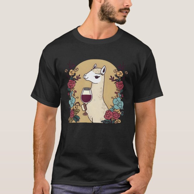 Llama Alpaca Wine Design Alpaca Llama T-Shirt (Front)