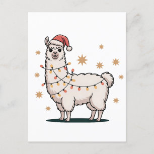 Llama Alpaca With Santa Hat And Christmas Light Holiday Postcard