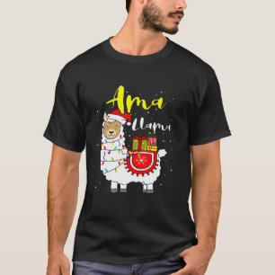 Llama Ama Lights Santa Hat Xmas Pajama Matching Fa T-Shirt