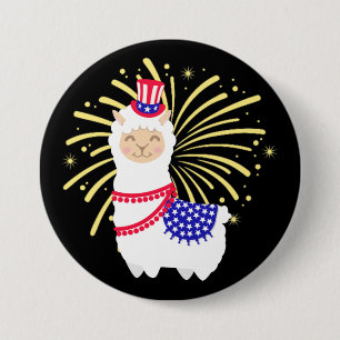 Llama American July 4th 3 Inch Round Button