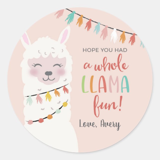 Llama Amusant Anniversaire Merci Favor Sticker Ron (Devant)