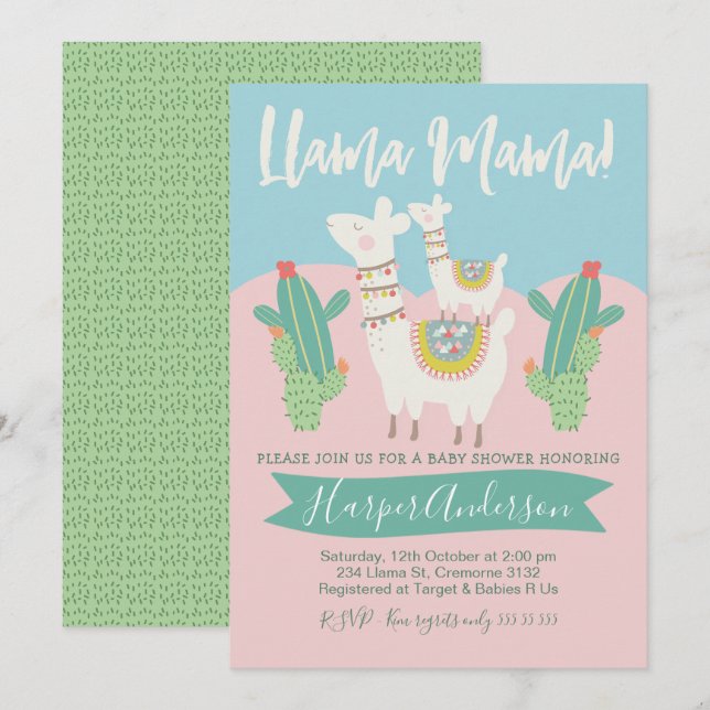 Llama And cactus Baby Shower Invitation (Front/Back)