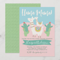 Llama And cactus Baby Shower Invitation