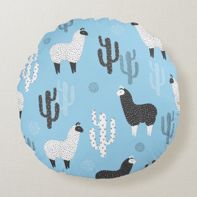 Llama and cactus, cute pattern. round pillow (Front)
