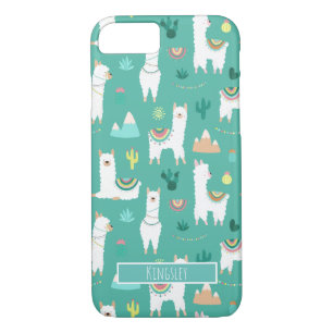 Llama and Cactus Patterned in Green Monogram Case-Mate iPhone Case