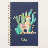 Llama and Cactus Watercolor Blue Personalized