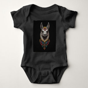 Llama And Flower Portrait, Baby Bodysuit