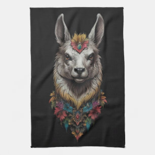 Llama And Flower Portrait,  Kitchen Towel