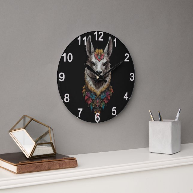 Llama And Flower Portrait, Large Clock (Office)