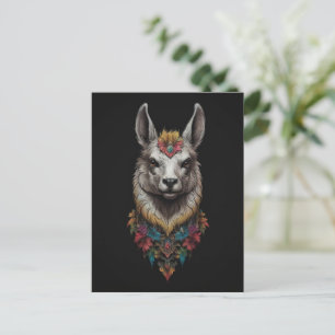Llama And Flower Portrait, Postcard