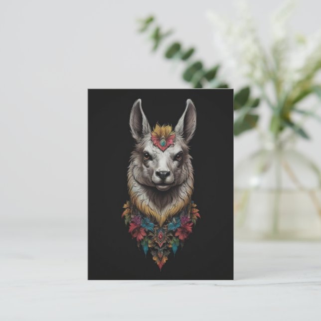 Llama And Flower Portrait,  Postcard (Standing Front)