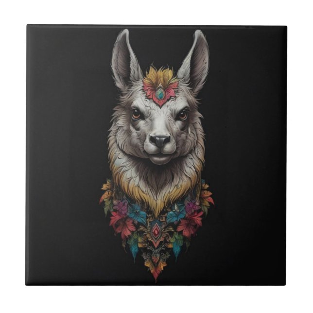 Llama And Flower Portrait,  Tile (Front)