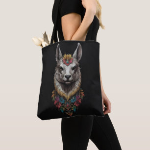 Llama And Flower Portrait, Tote Bag