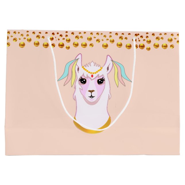 Llama and Golden Polka Dots Large Gift Bag (Back)