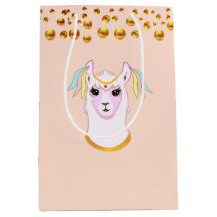 Llama and Golden Polka Dots Medium Gift Bag