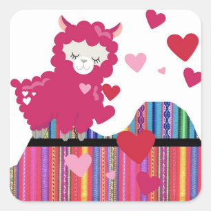 Llama and Hearts Square Sticker