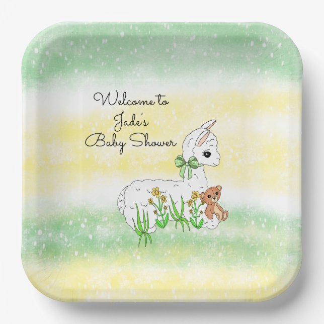 Llama and Teddy Bear Themed Baby Shower Paper Plate (Front)