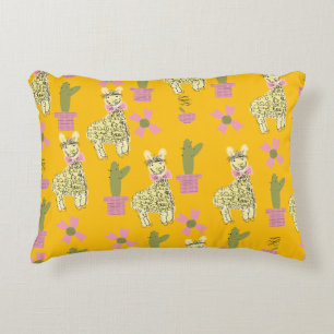 Llama Animal Doodle Yellow Kids Teen Accent Pillow